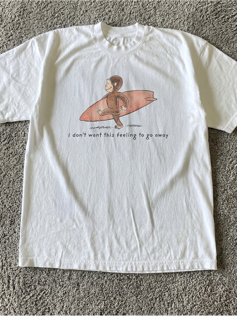 White Graphic Tee with Surfing Monkey Print
